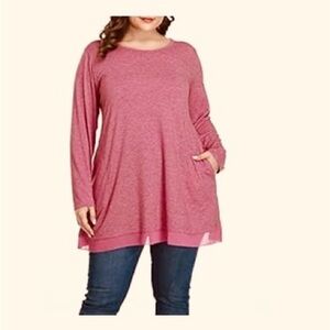 Shiaili pink/salmon Long Tunic w hidden pockets & chiffon, 3X. EUC.